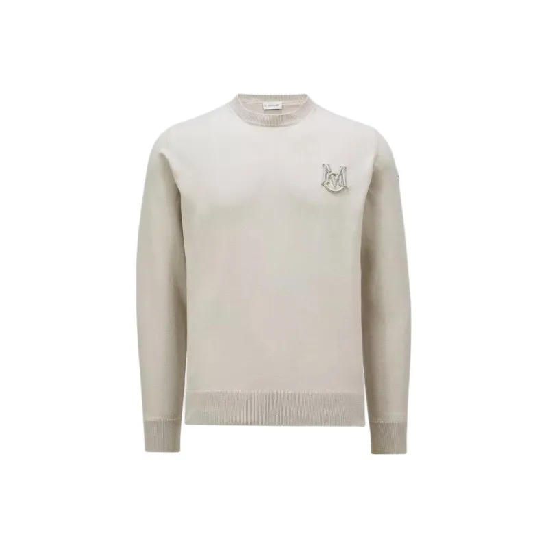 Moncler Embroidered Monogram Cotton Jumper Sweater Men's Beige-0