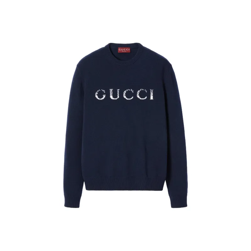 GUCCI Logo Intarsia Crewneck Knit Sweater-0