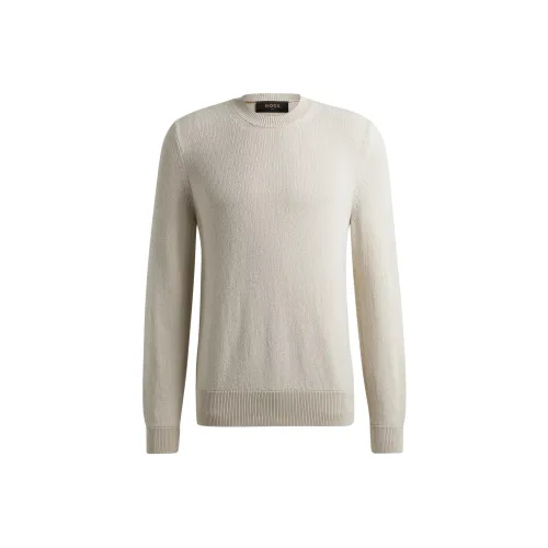 HUGO BOSS Regular Fit Sweater In Bouclé Silk With Ribbed Cuffs Sweater Men's Beige