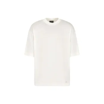 EMPORIO ARMANI Solid Color Eagle Logo Embroidery Crew Neck Pullover Loose Fit Short Sleeved T Shirt Men's White
