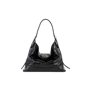 APEDE MOD Top Grain Cow Leather Square Lock Zongzi Bag Shoulder Bag Handbag Small Size Women's Black Embossed Pattern