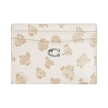 COACH Essential Coated Canvas Card Holder Mini Women's Silver & Chalk Multicolor