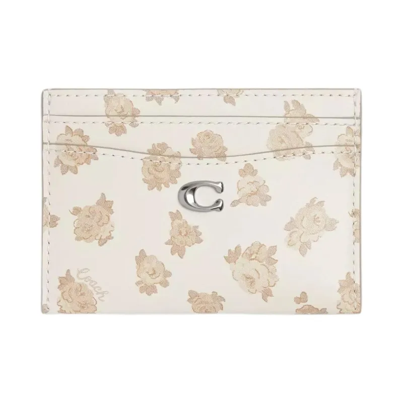 COACH Essential Coated Canvas Card Holder Mini Women's Silver & Chalk Multicolor-0