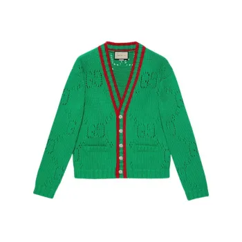 GUCCI SS22 Men V neck Knitted Cardigan Green