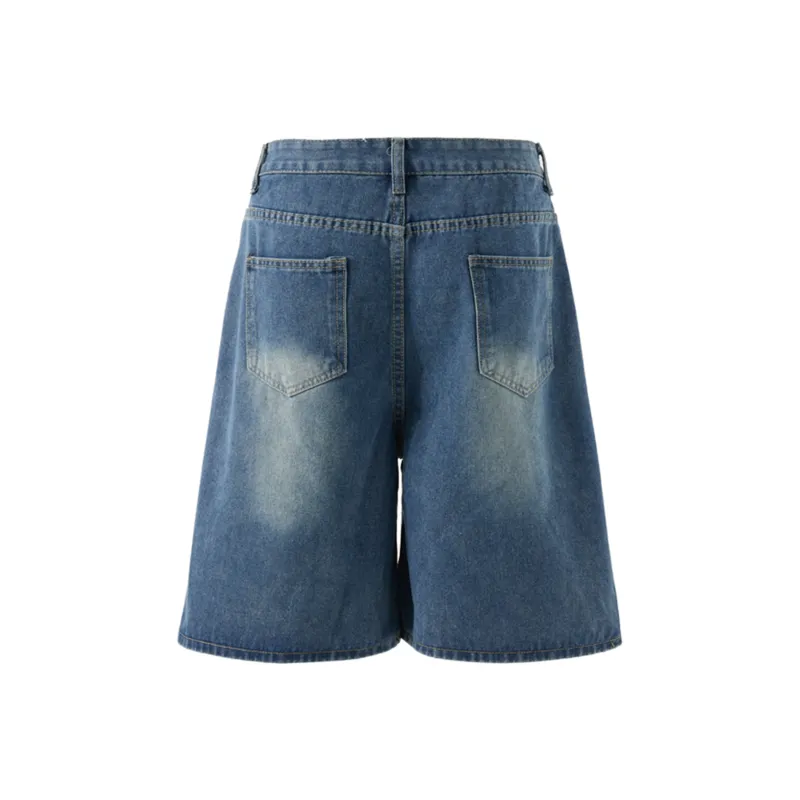 TESTUNG Classic Denim Shorts Unisex Dark Blue Tone-32