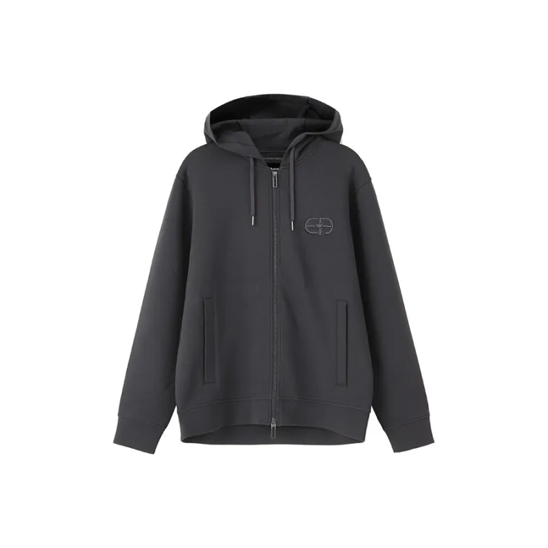 EMPORIO ARMANI Zipped Logo Embroidered Hoodie-0
