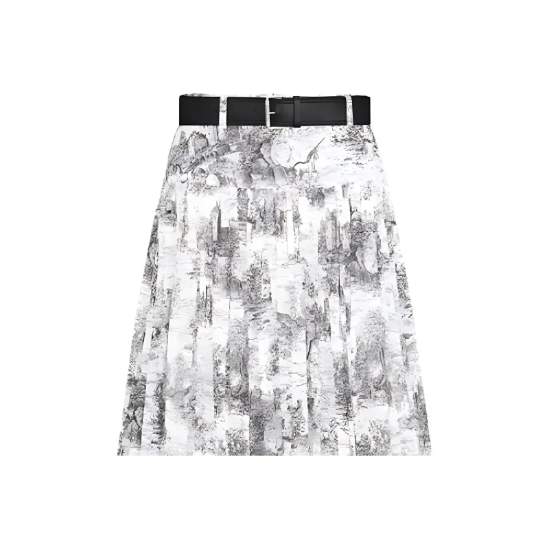 DIOR FW24 Casual Long Skirt Women's White Black-2