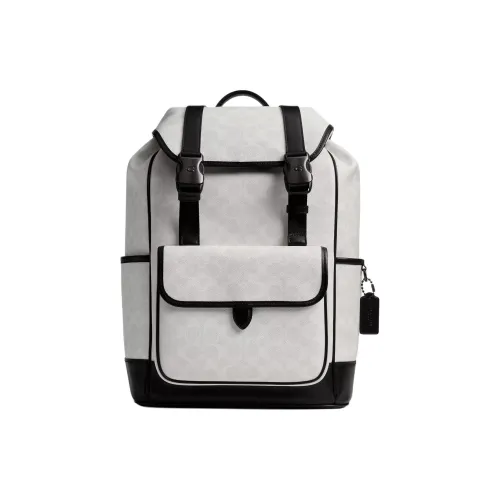 COACH League Coated Canvas Backpack Large Size Men's Black & White