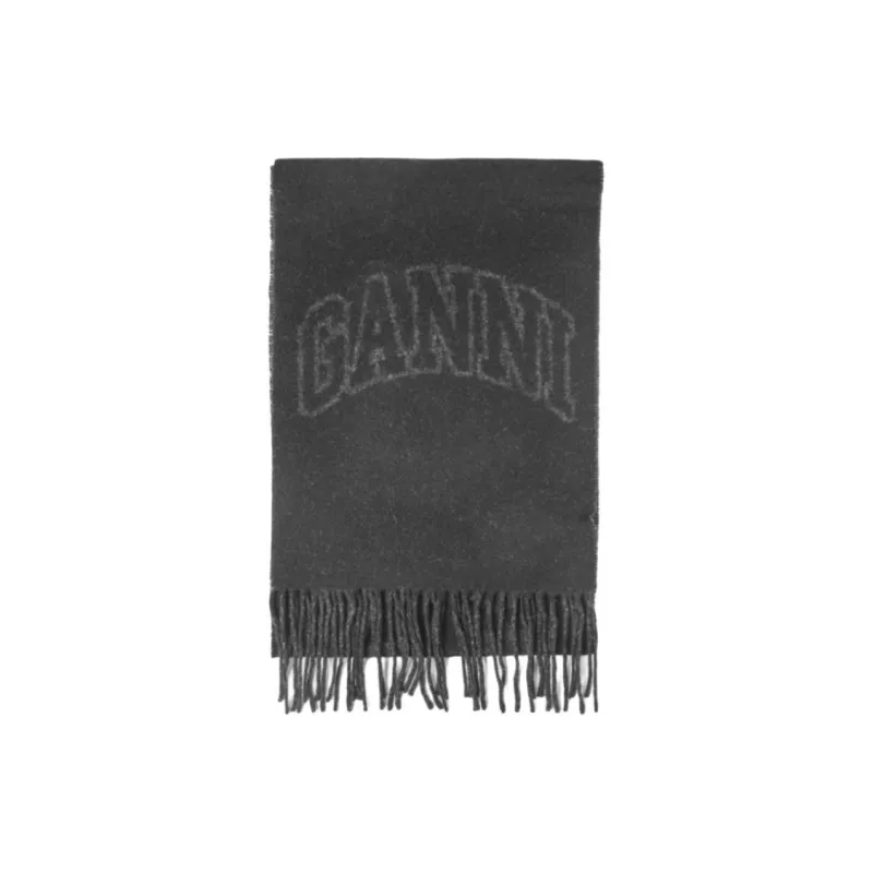 GANNI Slogan Motif Knit Fringed Scarf-0