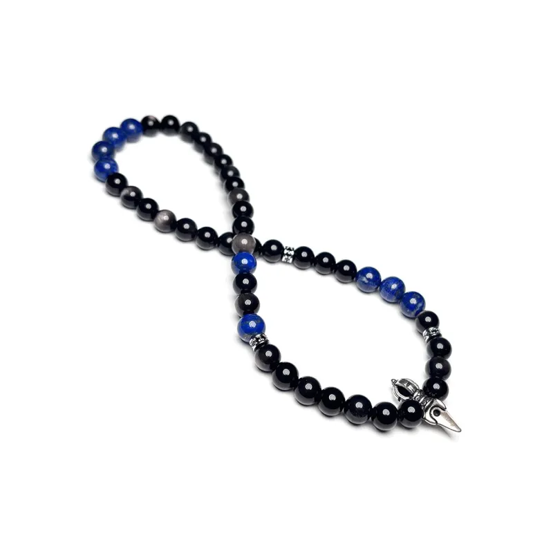 MOUNTAINS AND MANS Natural Obsidian New Chinese Style Stackable Good Luck Beaded Bracelet Unisex-4