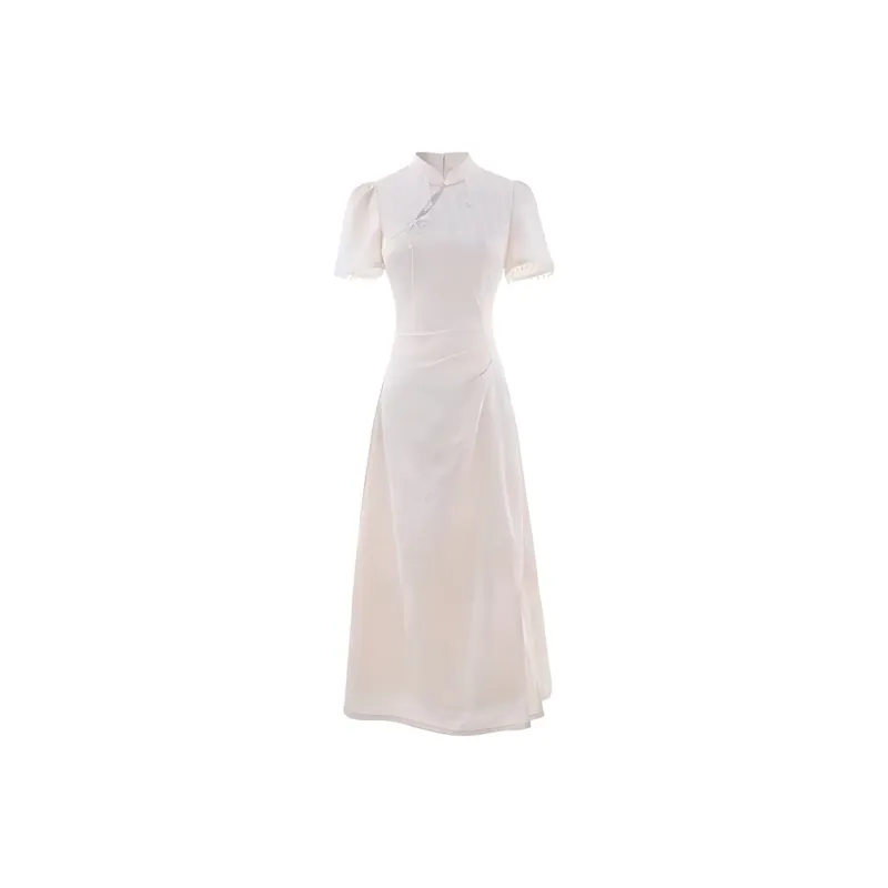 Short Sleeved Dress Style Women's Apricot Single Item-0
