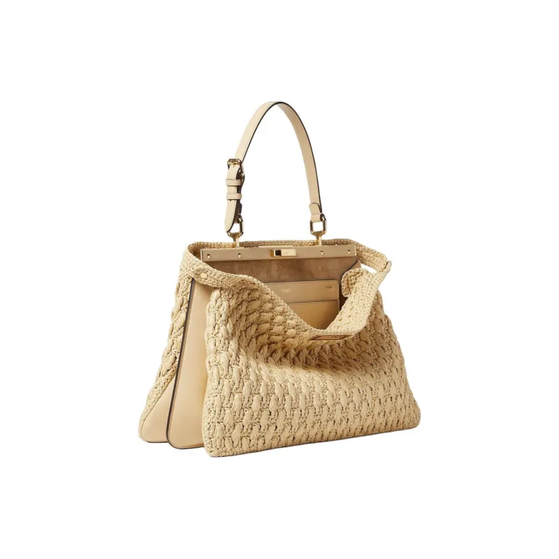 FENDI Peekaboo Rayon Shoulder Bag Women's Beige-2