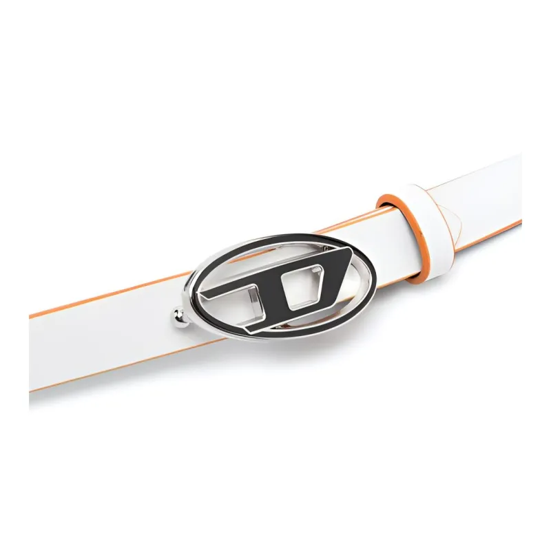 DIESEL Logo Buckle Ring Leather Belts Women's White-2