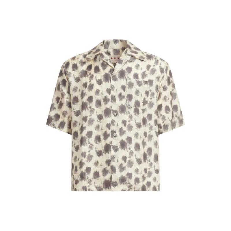 MARNI Crayon Leopard Printed Bowling Shirt-0