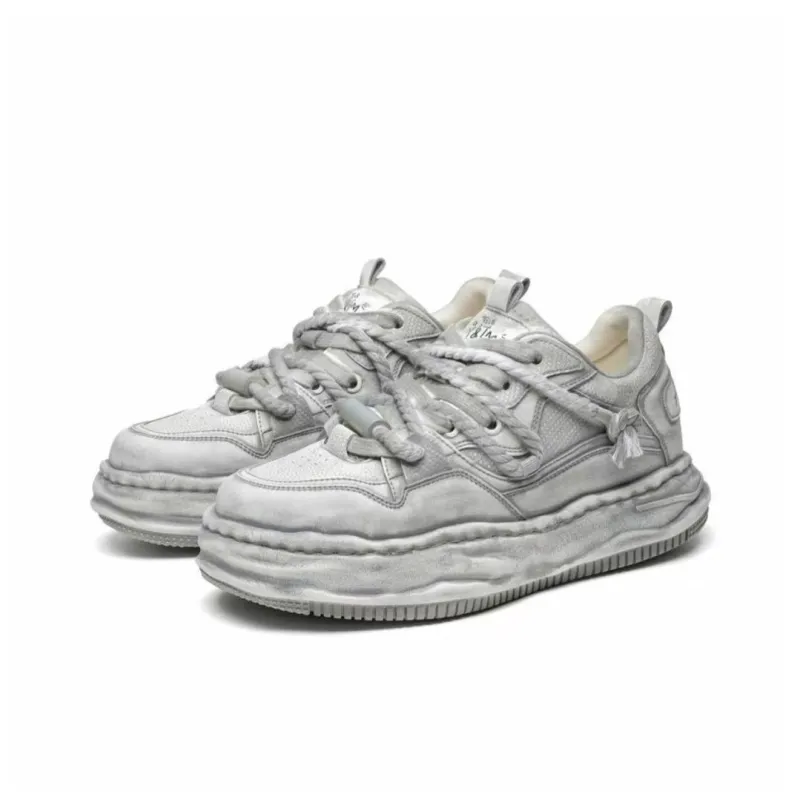 Anti Slip And Wear Resistant Height Increasing Low Top Classic Skateboard Shoes Unisex White Wipe Gradient Gray Shades-1