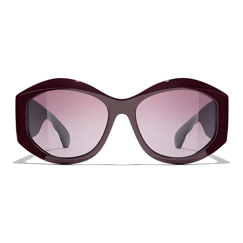 CHANEL Acetate Irregular Shape Sunglasses Women's Red Brown-0