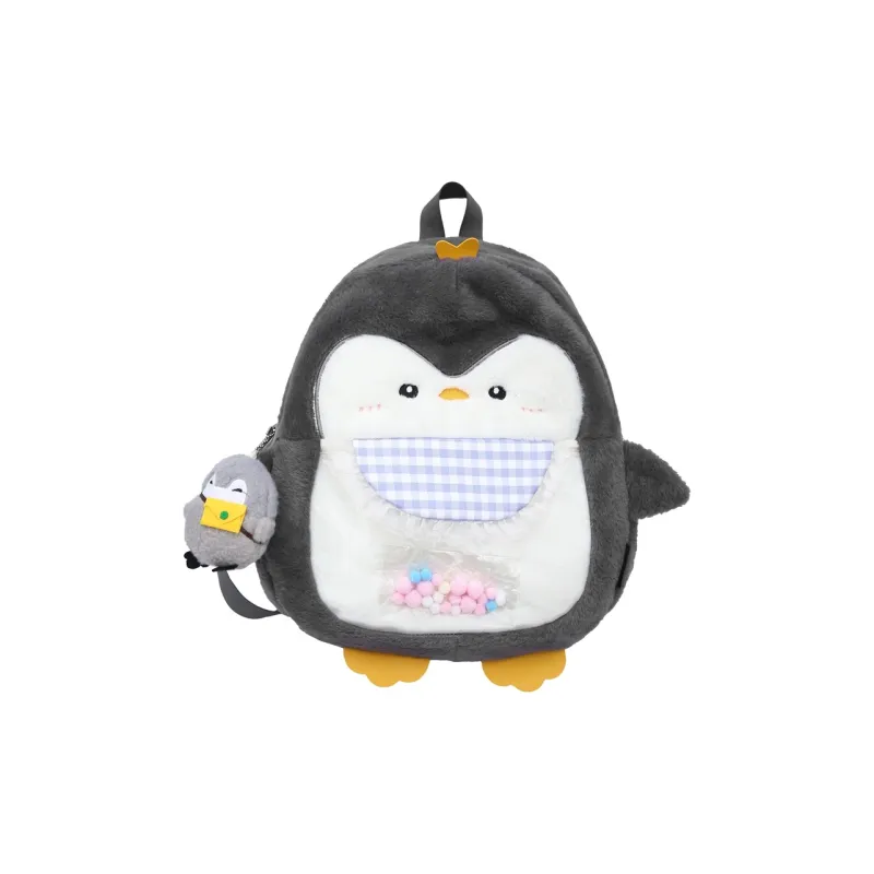 BUBM Plush Backpack Women's Light Gray/Dark Gray/Pink-14
