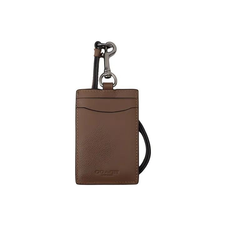 COACH Lanyard Cow Leather Card Holder Men's Brown-0