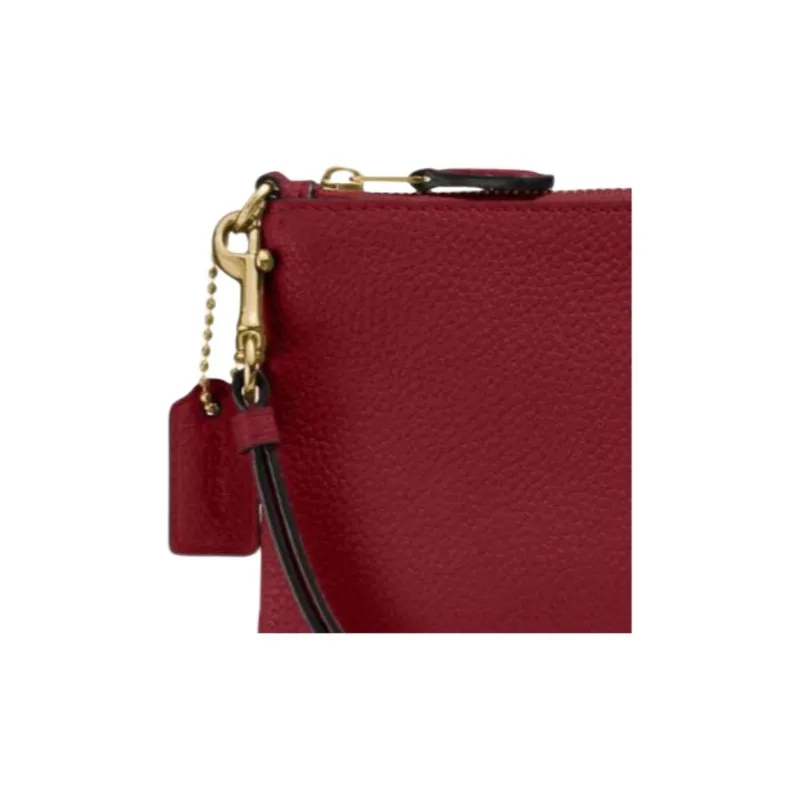 COACH Wristlet Polished Grained Leather Wrist Bags Clutches Small Size Women's Cherry Red-4