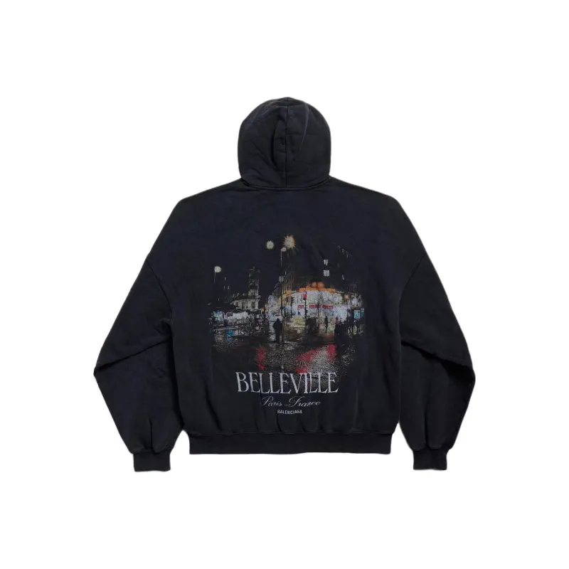 Balenciaga Large Zip Up Hoodie 'Faded Washed Black'-1