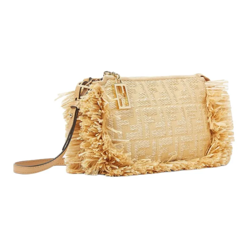 FENDI Baguette Cotton Shoulder Bag Clutch Women's Beige-2