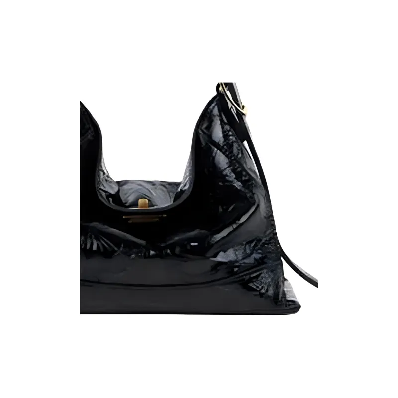APEDE MOD Top Grain Cow Leather Square Lock Zongzi Bag Shoulder Bag Handbag Small Size Women's Black Embossed Pattern-2