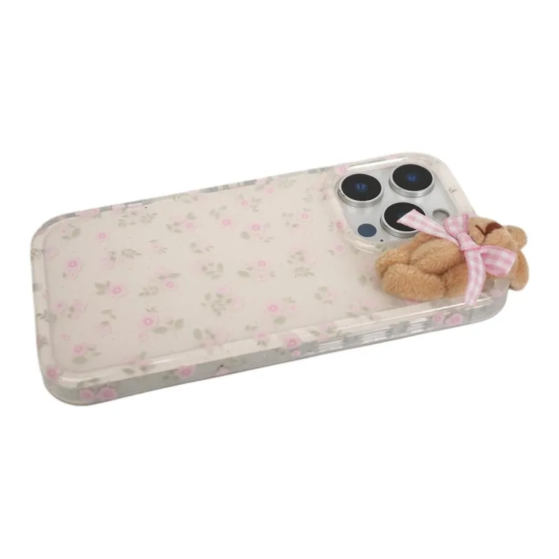 Sopi Acrylic Material Pink Floral 3D Effect Rabbit Phone Cases Compatible With IPhone 16/15 Pro Max/Apple 13/14 Pro/Max-3