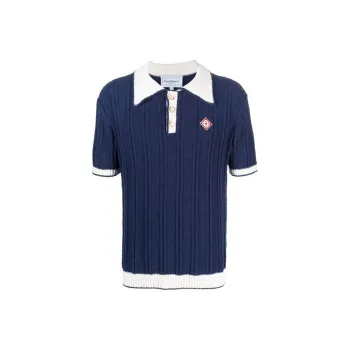 CASABLANCA Navy Monogram Logo Polo Shirt