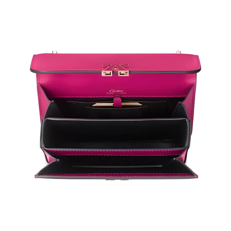 CARTIER Double C Calfskin Shoulder Bag, Crossbody Bag Mini Women's Pink Purple-4