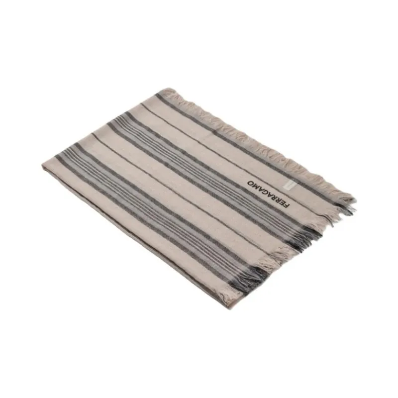 FERRAGAMO Wool Knit Scarves Unisex Beige-1