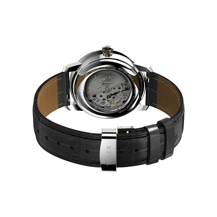 TIMEX Waterbury Collection Wrist Watch Automatic Mechanical Movement Genuine Leather Strap Black Dial Men's Watches-2