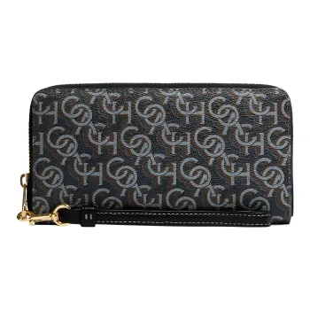 COACH Zip Around Canvas With Leather Card Holder, Wallet Women's Black