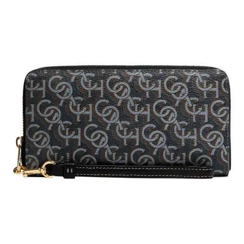 COACH Zip Around Canvas With Leather Card Holder, Wallet Women's Black