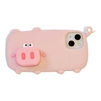 MAYGI TPU Material Cartoon Phone Case Stand Walking Pig Compatible With Apple IPhone 16/Pro/Pro Max/15/14/13