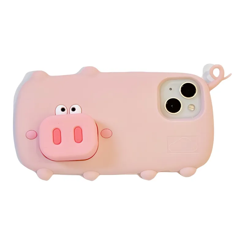 MAYGI TPU Material Cartoon Phone Case Stand Walking Pig Compatible With Apple IPhone 16/Pro/Pro Max/15/14/13-0