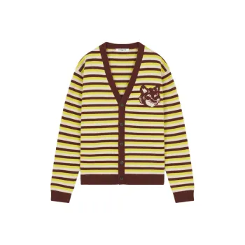 Maison Kitsune Fox Head Intarsia Striped Cardigan