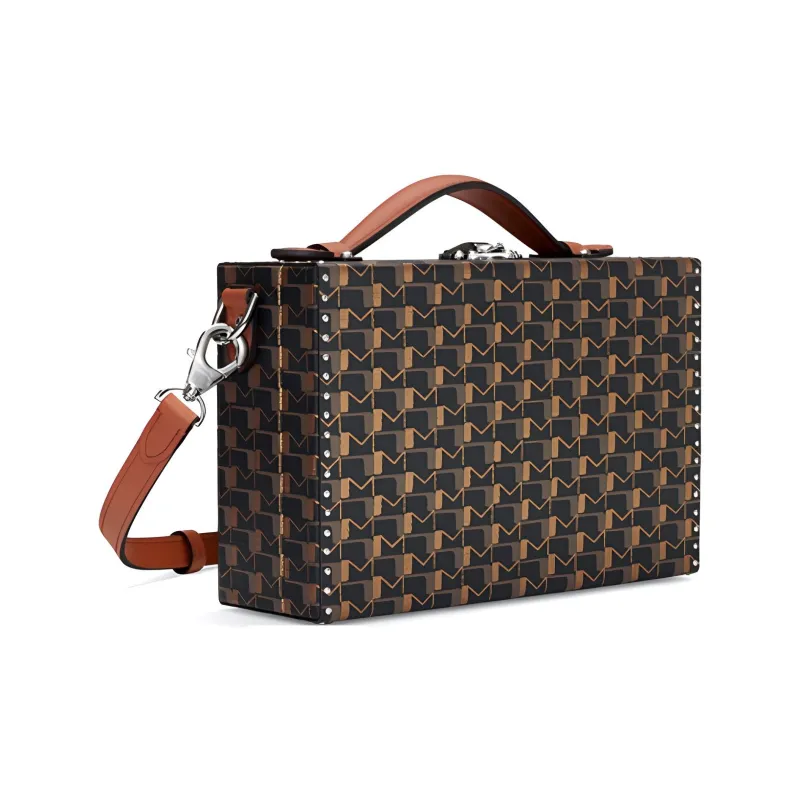 Moynat Canvas Hard Case Clutch Handbag Unisex Charcoal Black Brown-1