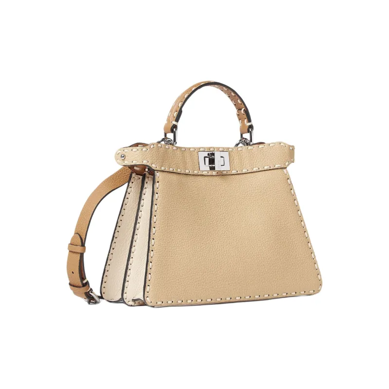 FENDI Peekaboo ISeeUSelleria Calfskin Shoulder Bag, Handbag Small Size Women's Beige-1