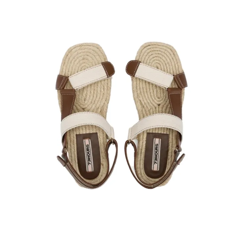 73Hours Raw Chocolate Cookie One Strap Sandals Women's Beige Brown-4