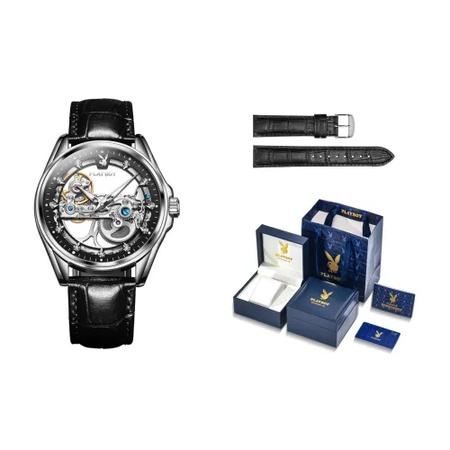 Playboy Time And Space Series Mechanical Movement PU Strap Watch Men's Watches Cut Out Dial