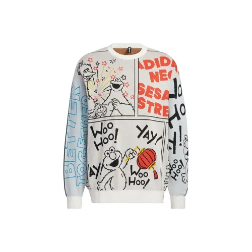 adidas X SESAME STREET Crossover Cartoon Alphabet Full Print Round Neck Knitwear