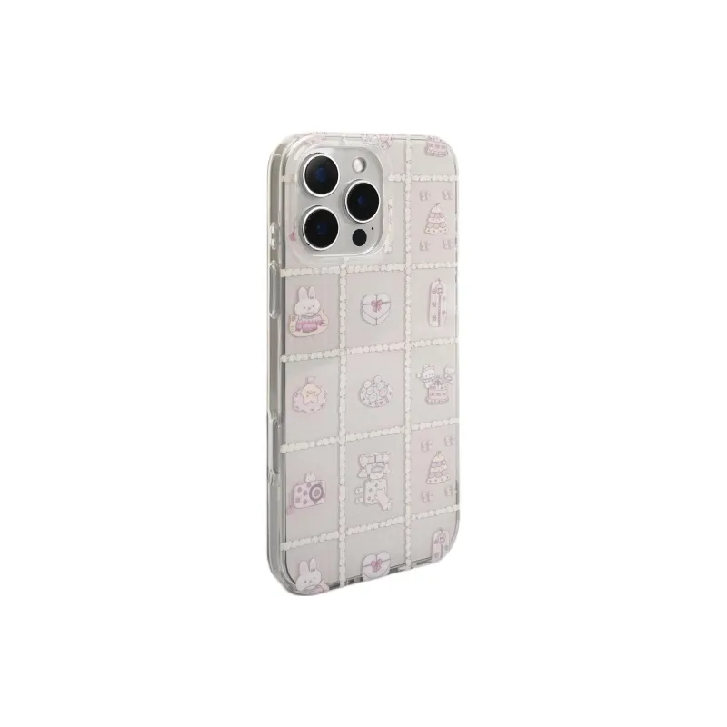 Sopi Acrylic Material Rabbit Cake Grid Phone Cases Compatible With IPhone 16/15 Pro Max/Apple 13/14 Pro/Max-3