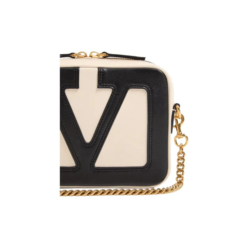 Valentino Sheepskin Shoulder Bag, Crossbody Bag Trumpets Women's Butter White & Black-5