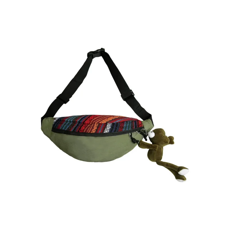 GOBLIN SHARKS 1759 Knitted Fabric Patched With Oxford Sling Bag Regular Unisex Black/Blue/Green-12