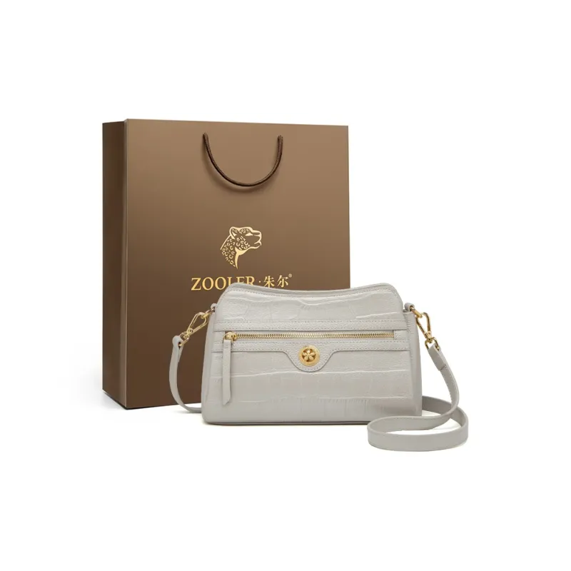 ZOOLER Top Grain Cow Leather Crossbody Bag Women's Pearl White/Black-0