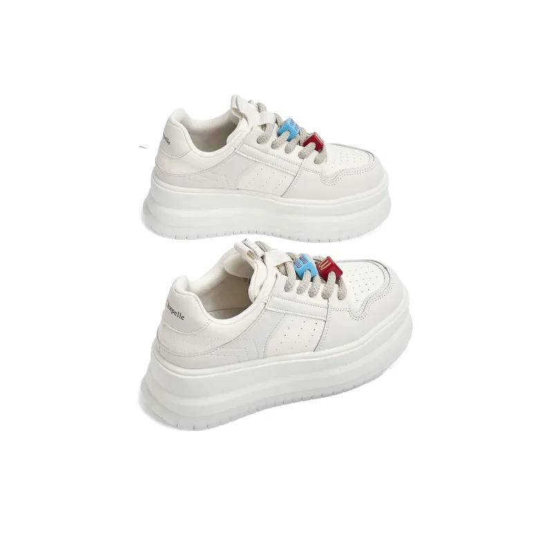 La Chapelle Block Sweetheart Anti Slip And Wear Resistant Height Increasing Low Top Skateboard Shoes Women's White-3