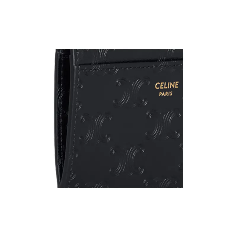 CELINE Triomphe Calfskin Zip Card Holder Women's Black-4