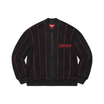 Supreme Pinstripe Varsity Zip Up Sweater