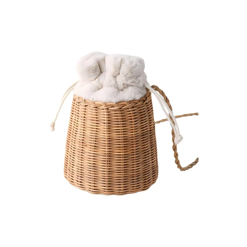 ZARA Rattan Bucket Bag, Shoulder Bag, Crossbody Bag, Handbag Women's Light Beige Yellow-1