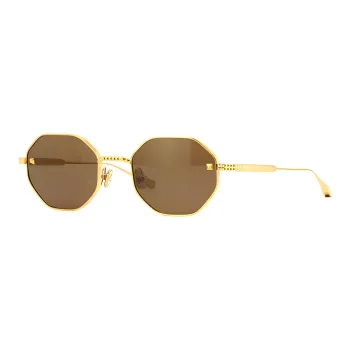 Valentino Titanium Round Sunglasses Unisex Bright Gold